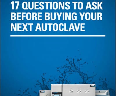 Cover page with the title "17 Questions to Ask Before Buying Your Next Autoclave" above images of autoclaves.