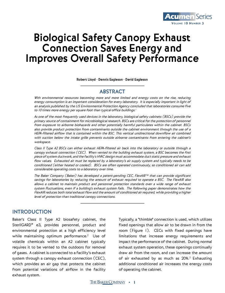 Thumbnail Biological Safety Canopy Exhaust Connection Saves Energy and Improves Overall Safety Performance