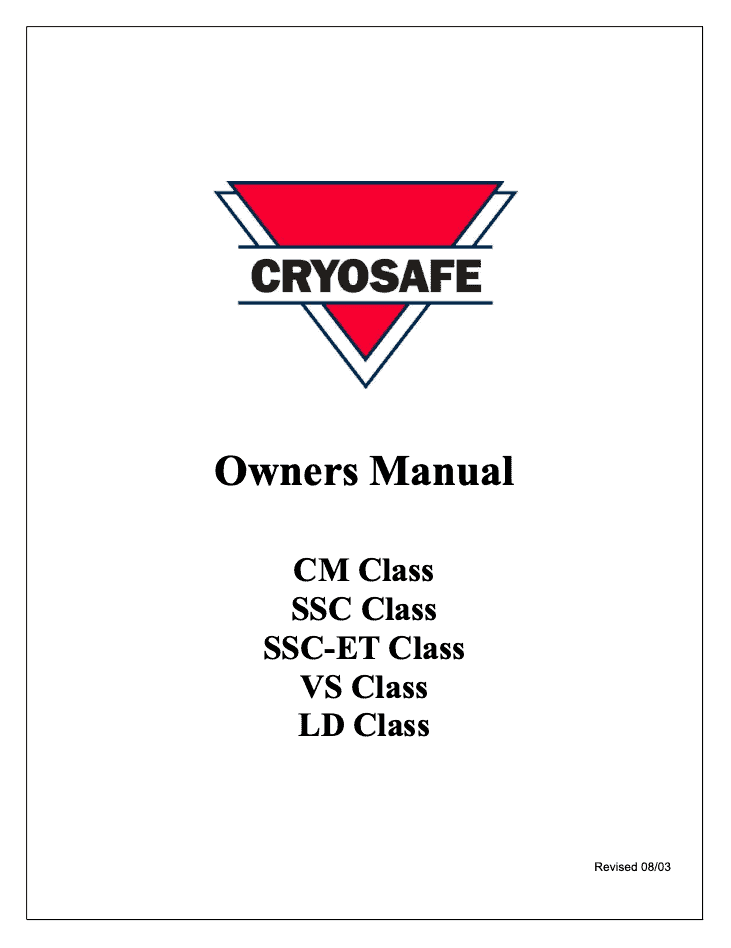 Thumbnail CryoSafe Owners Manual