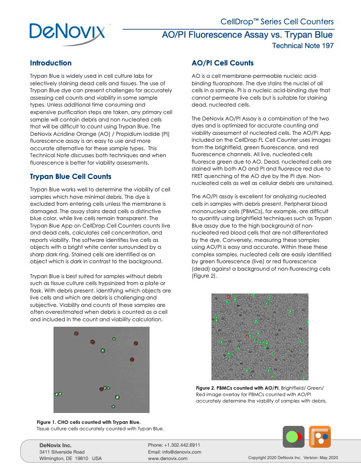 Thumbnail DeNovix AO:PI Fluorescense Assay vs. Trypan Blue