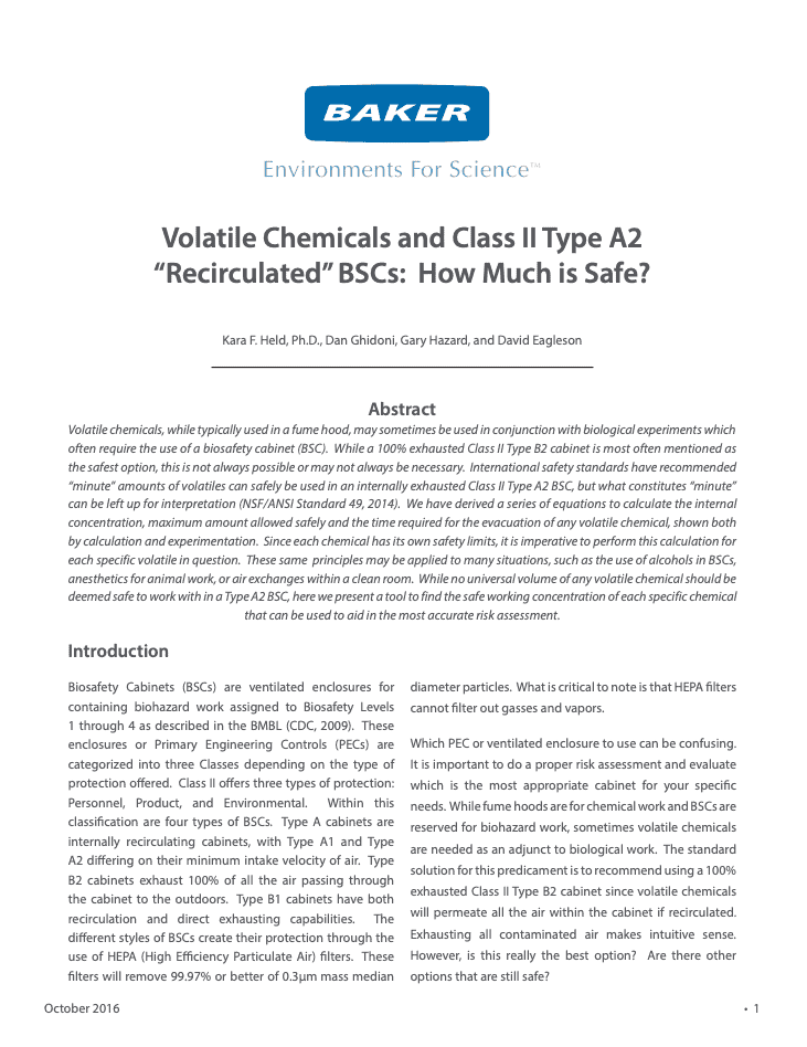 Thumbnail Volatile Chemicals and Class II Type A2 “Recirculated” BSCs How Much is Safe?