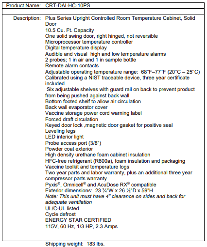 CRT-DAI-HC-10PS spec sheet
