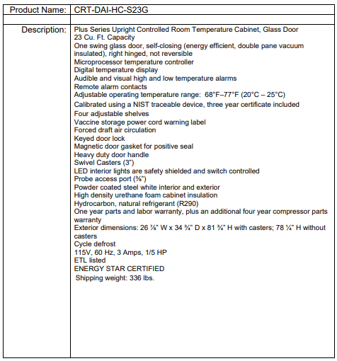 CRT-DAI-HC-S23G spec sheet