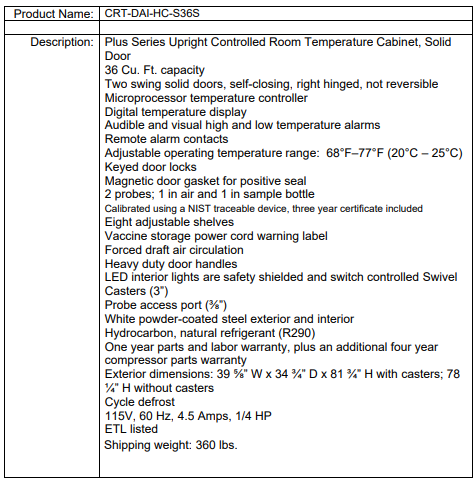 CRT-DAI-HC-S36S spec sheet