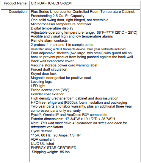 CRT-DAI-HC-UCFS-0204 spec sheet