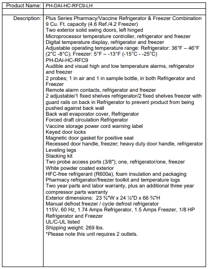 PH-DAI-HC-RFC9-LH SpecSheet